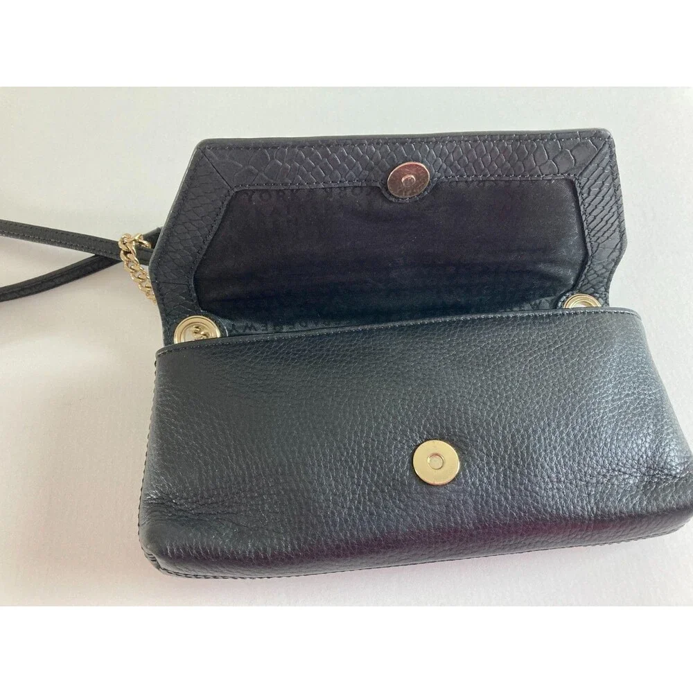 Kate Spade New York Black Pebbled Leather Crossbody Bag Gold Chain Strap Snake